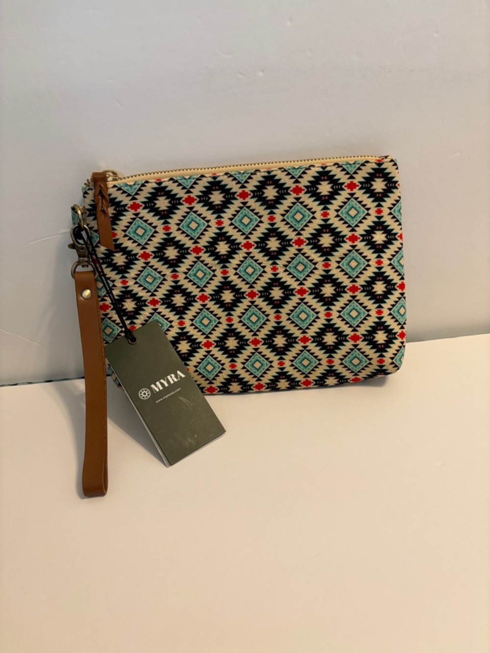 Myra Bag Teal Black Red Aztec Wristlet Clutch brand new with tags
